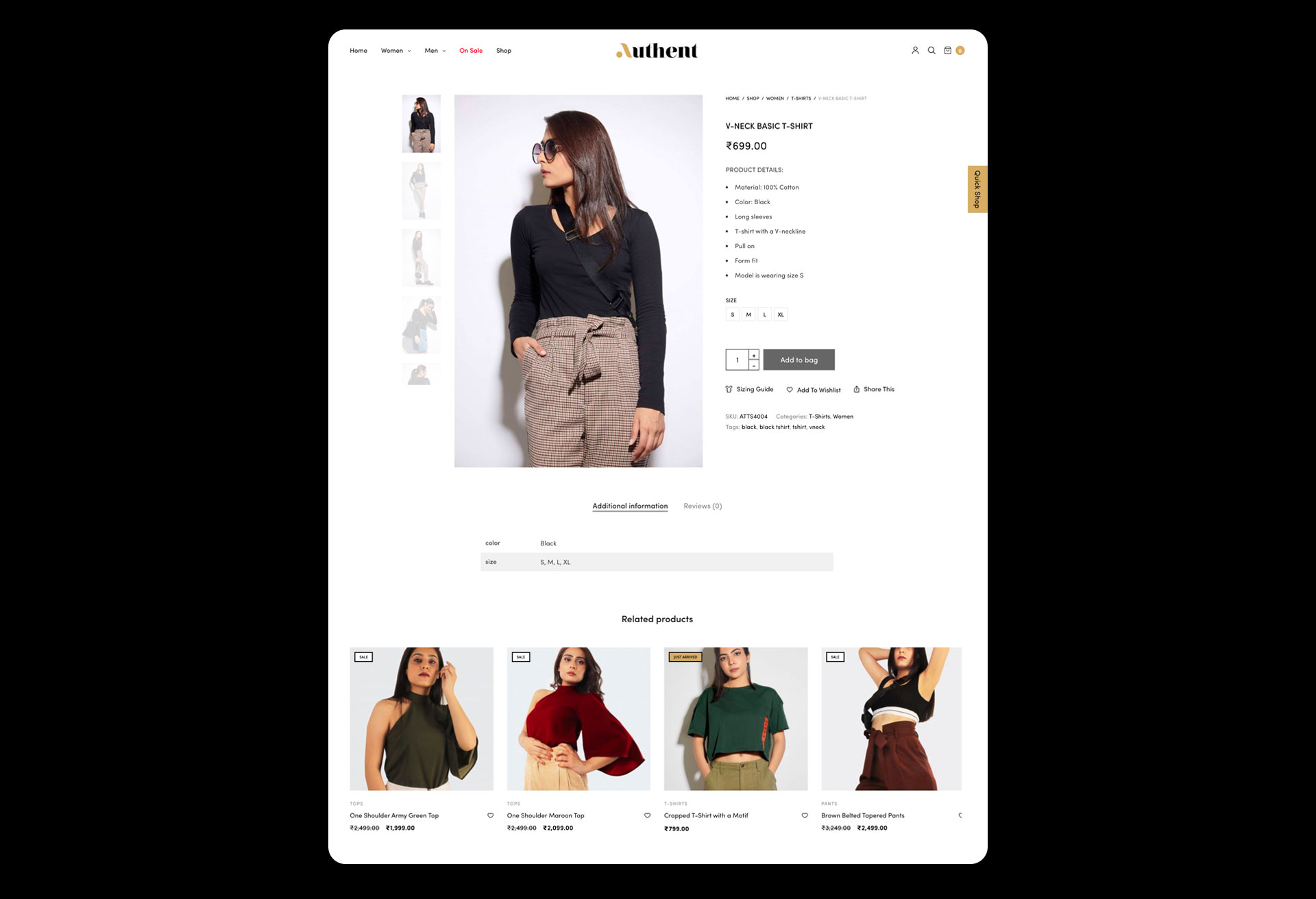 fashion ecommerce product page